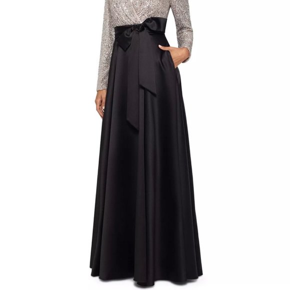 Xscape Silver Sequin-Top Black Taffeta Ball Gown - Picture 4 of 7